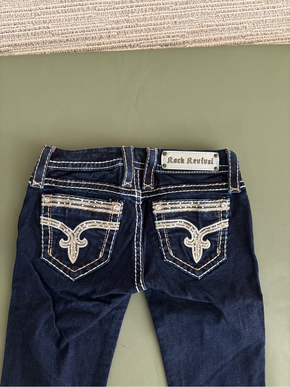 Rock Revival Dark Blue Wide Leg Jeans with Embroidered Back Pockets